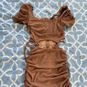 Papaya ruched cut out dress